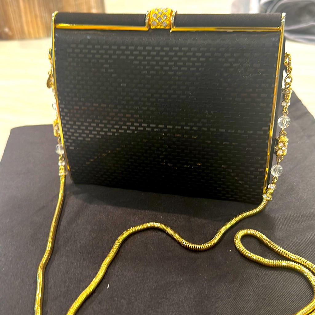 Gorgeous Evening Bag By St John With Beautiful Rhinestone And Gold Detail